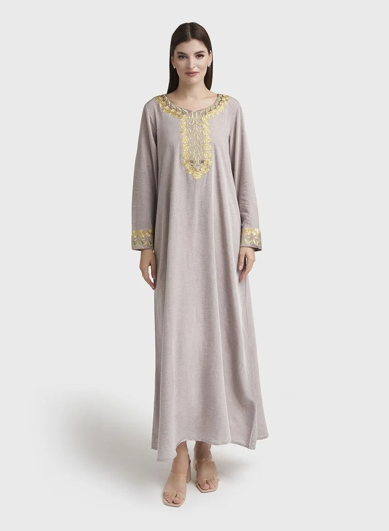 كشخة Mocha Machine Embroidered Jalabiya (VG2969)