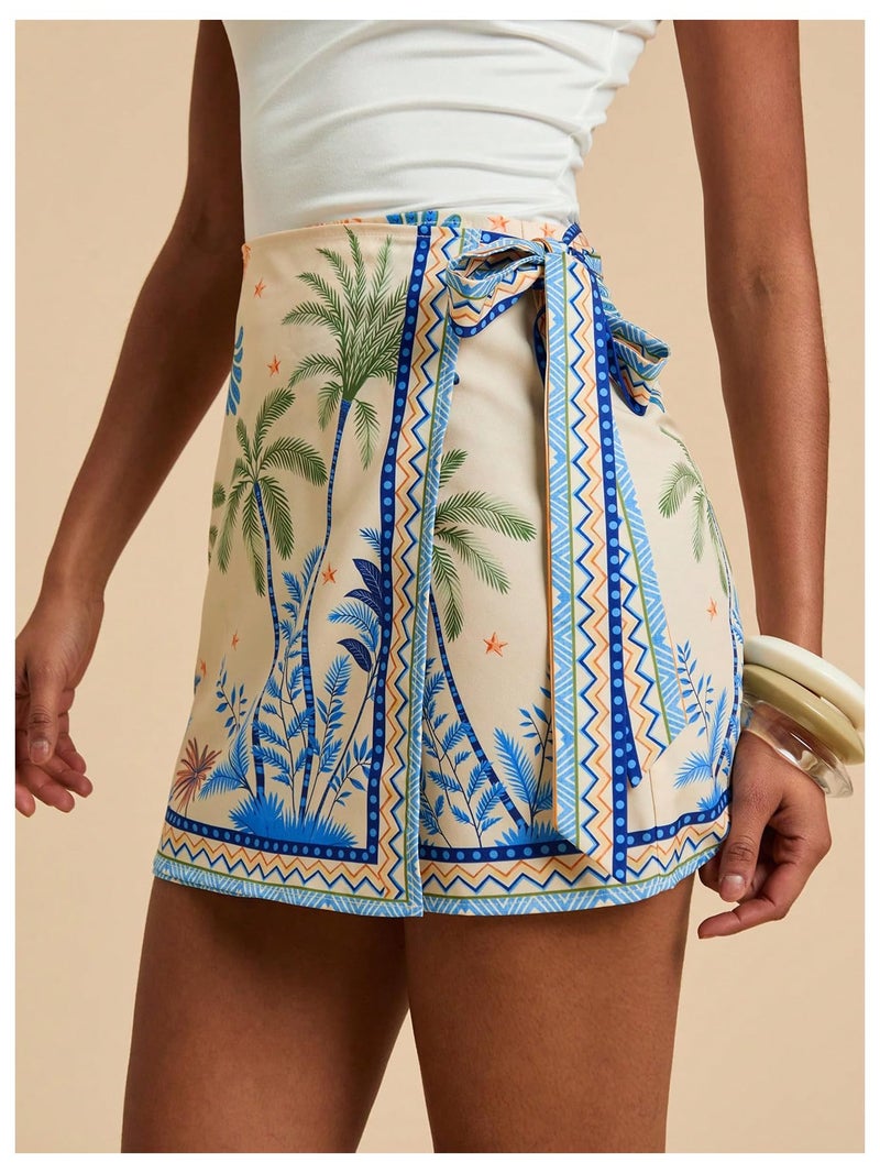 MakeMeChic Women's Summer Boho Wrap Mini Skirt Beach Vacation Short Skirts Yellow Medium - Image 3