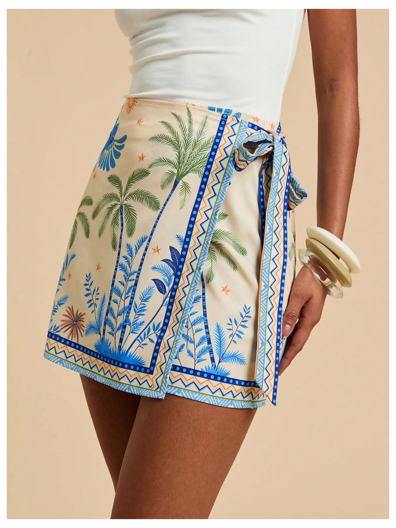 MakeMeChic Women's Summer Boho Wrap Mini Skirt Beach Vacation Short Skirts Yellow Medium - Image 2