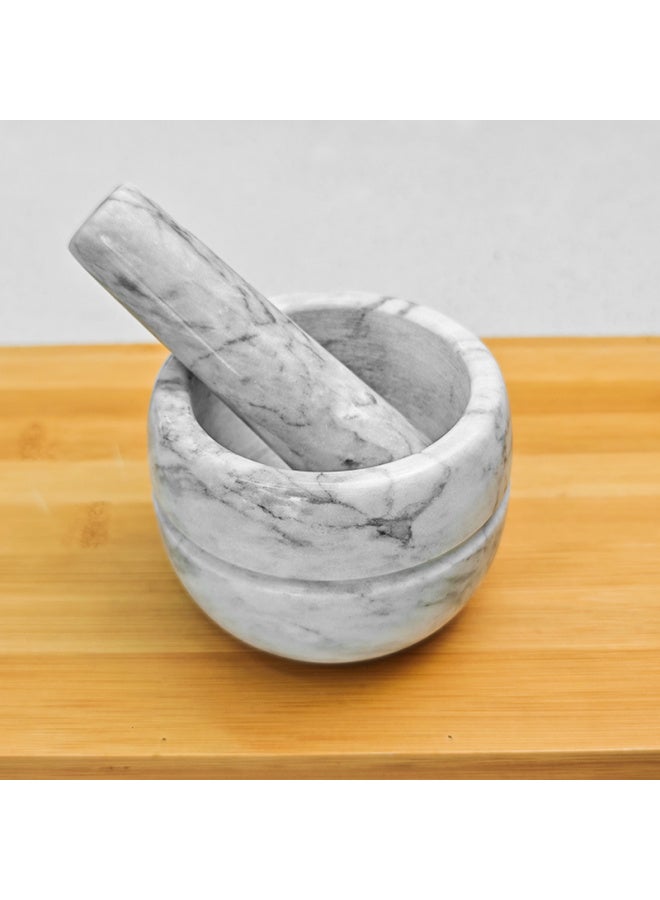High-end natural stone mortar and pestle set, multifunctional grinding bowl, two colors, suitable for kitchen food/fruit/pounding garlic (crushing powder/mud), traditional Chinese medicine powdering, etc., fine craftsmanship (anti-slip bottom, semi-gloss inner wall treatment) no paint no varnish, environmentally friendly and durable 