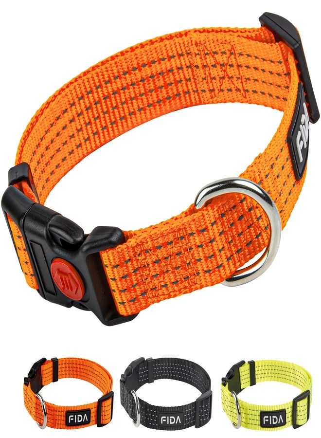 Fida Reflective Dog Collar, Nylon Dog Collars with Neon Colors for Small/Medium/Large Dogs, High Visibility Dog Collars with Safety Locking Buckle(Large, Neon Orange) - Image 1