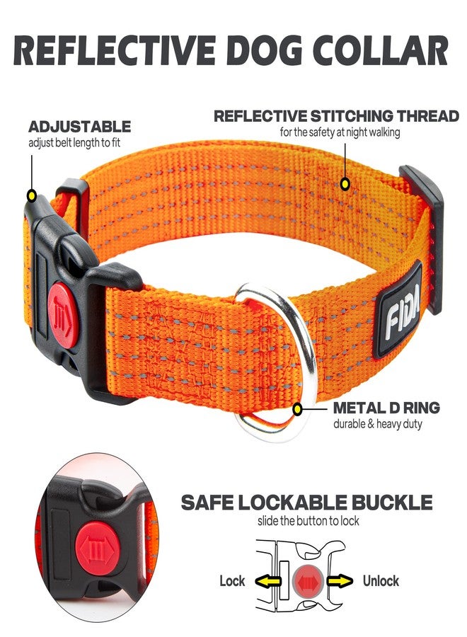 Fida Reflective Dog Collar, Nylon Dog Collars with Neon Colors for Small/Medium/Large Dogs, High Visibility Dog Collars with Safety Locking Buckle(Large, Neon Orange) - Image 2
