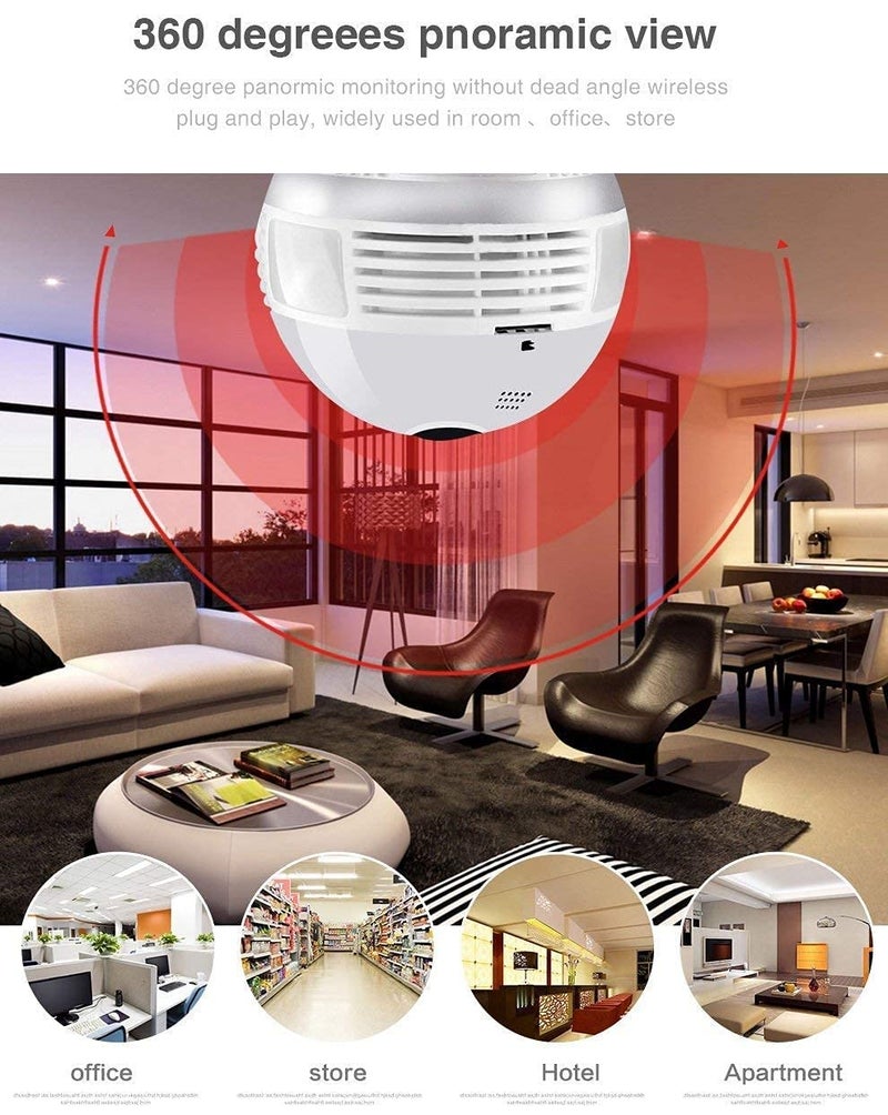 DEATTI Bulb Camera WiFi Full HD Bulb Shape Fisheye 360° Panoramic Wireless WiFi IP CCTV Security Camera with Coloured Night Vision (DECM5) - Image 3