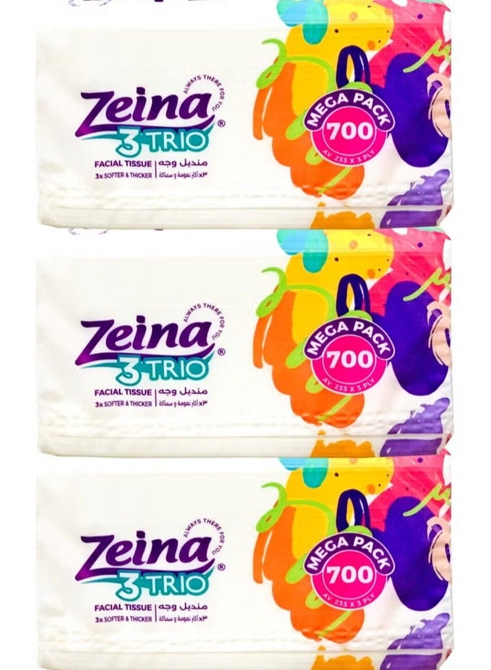 Zeina Trio Facial Tissues - Softer & Thicker 700 Tissue Pack of 3 (May vary package)