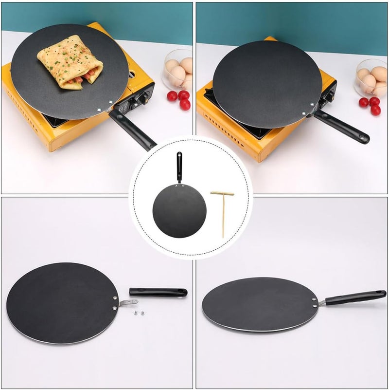 Household Non-stick Pancake Frying Pan 30cm Aluminum Alloy Flat Skillet with Wooden Spatula for Home Cooking - Image 3