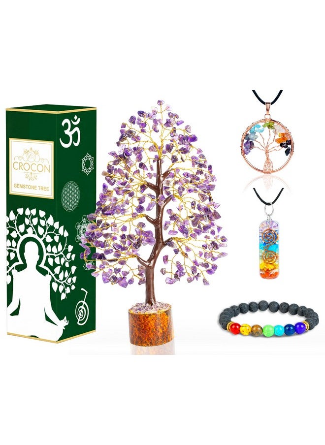 Crocon Amethyst Crystal Tree Of Life Chakra Tree Of Life Handmade Gemstone Tree Feng Shui Tree Decor Spiritual Gifts Crystal Money Tree Bonsai Crystal Gifts Healing Crystal Decor Stone Tree  - Image 1
