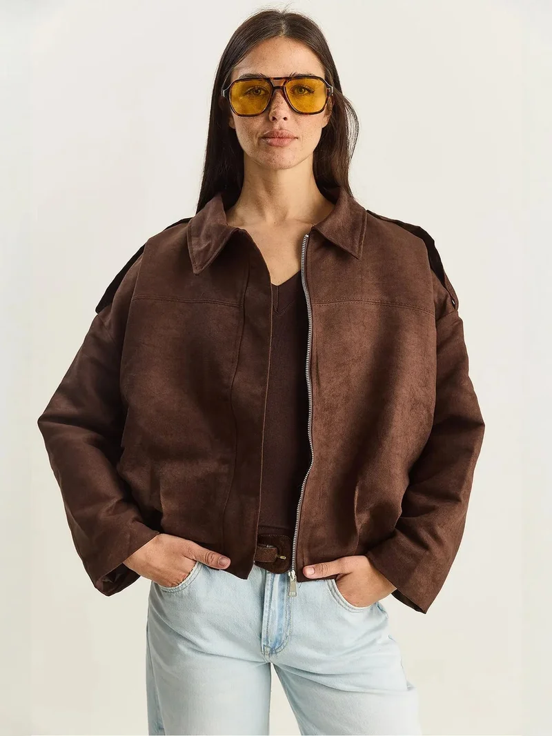 Bianco Lucci LUCCI Oversized Faux Suede Jacket