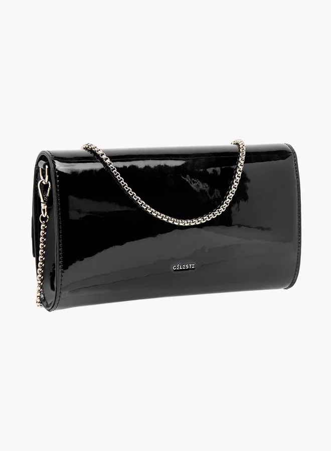 Celeste Women Embellished Clutch with Flap Closure and Chain Strap