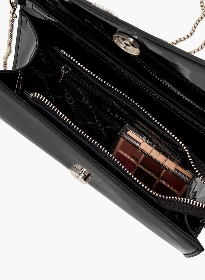 Celeste Women Embellished Clutch with Flap Closure and Chain Strap