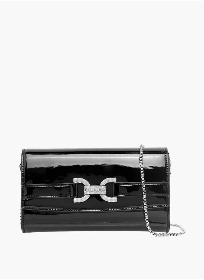 Celeste Women Embellished Clutch with Flap Closure and Chain Strap