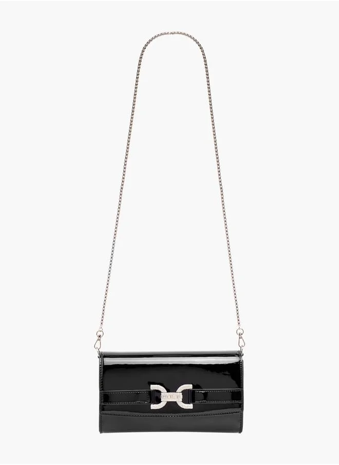 Celeste Women Embellished Clutch with Flap Closure and Chain Strap