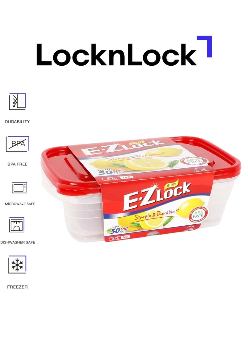 LOCK & LOCK LocknLock EzLock Rectangle Container Set - 2.7L (Set of 2), Clear Base, Stackable, Microwave-Safe - Image 1