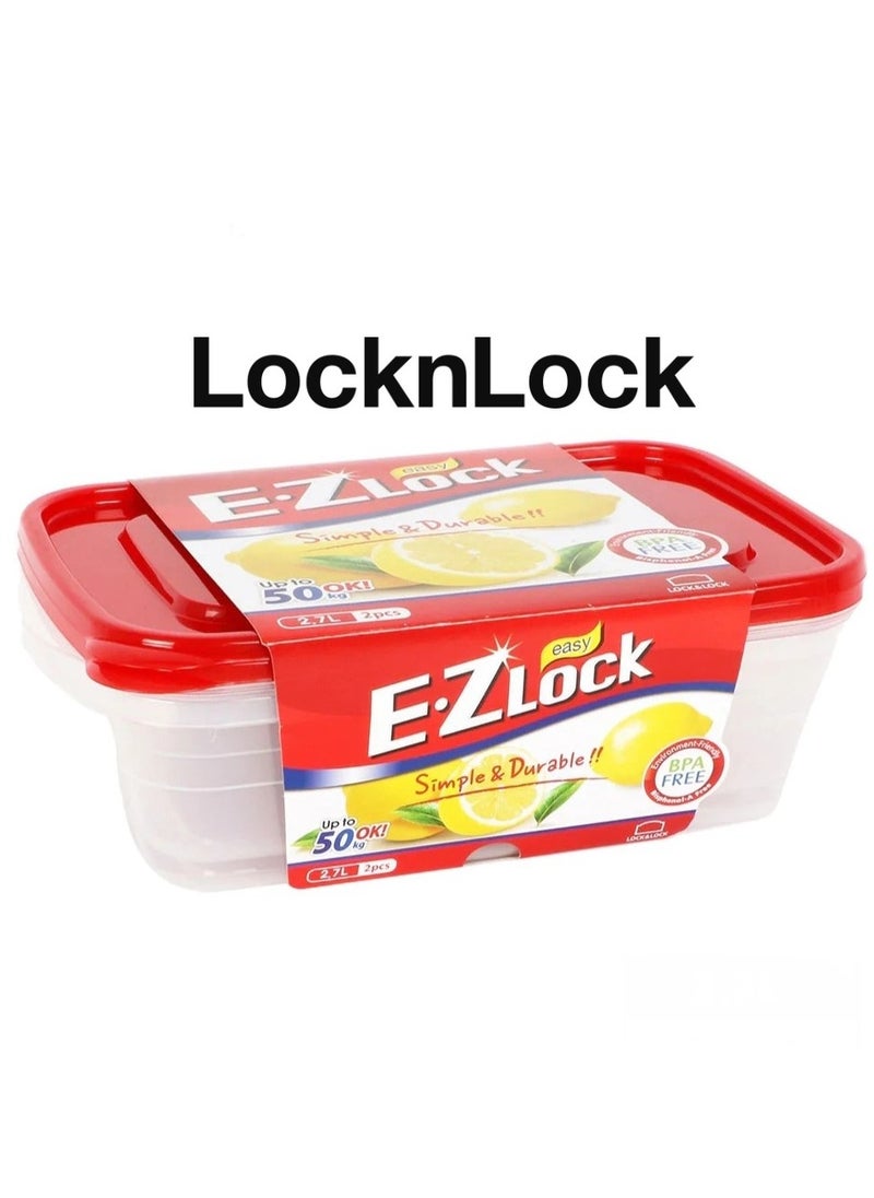 LOCK & LOCK - LocknLock EzLock Rectangle Container Set - 2.7L (Set of 2), Clear Base, Stackable, Microwave-Safe - Image 1