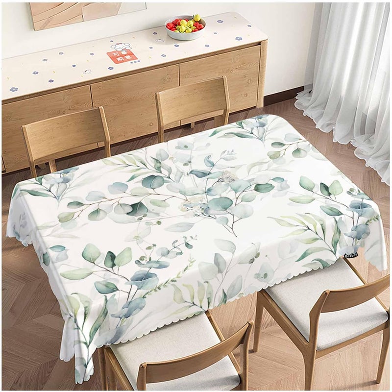 Beabes Leaves Green Kitchen Tablecloth Watercolor Floral Indoor Outdoor Table Cover Eucalyptus Leaves Table Cloths for Wedding Banquet Dinner Tablecloths 52x70 Inch46 Seats - Image 1