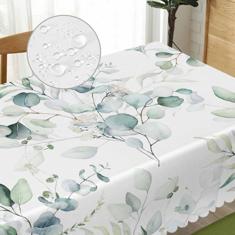 Beabes Leaves Green Kitchen Tablecloth Watercolor Floral Indoor Outdoor Table Cover Eucalyptus Leaves Table Cloths for Wedding Banquet Dinner Tablecloths 52x70 Inch46 Seats - Image 3