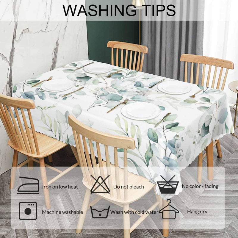 Beabes Leaves Green Kitchen Tablecloth Watercolor Floral Indoor Outdoor Table Cover Eucalyptus Leaves Table Cloths for Wedding Banquet Dinner Tablecloths 52x70 Inch46 Seats - Image 5