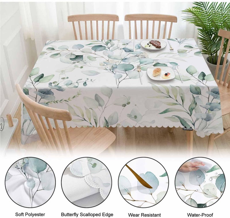 Beabes Leaves Green Kitchen Tablecloth Watercolor Floral Indoor Outdoor Table Cover Eucalyptus Leaves Table Cloths for Wedding Banquet Dinner Tablecloths 52x70 Inch46 Seats - Image 4