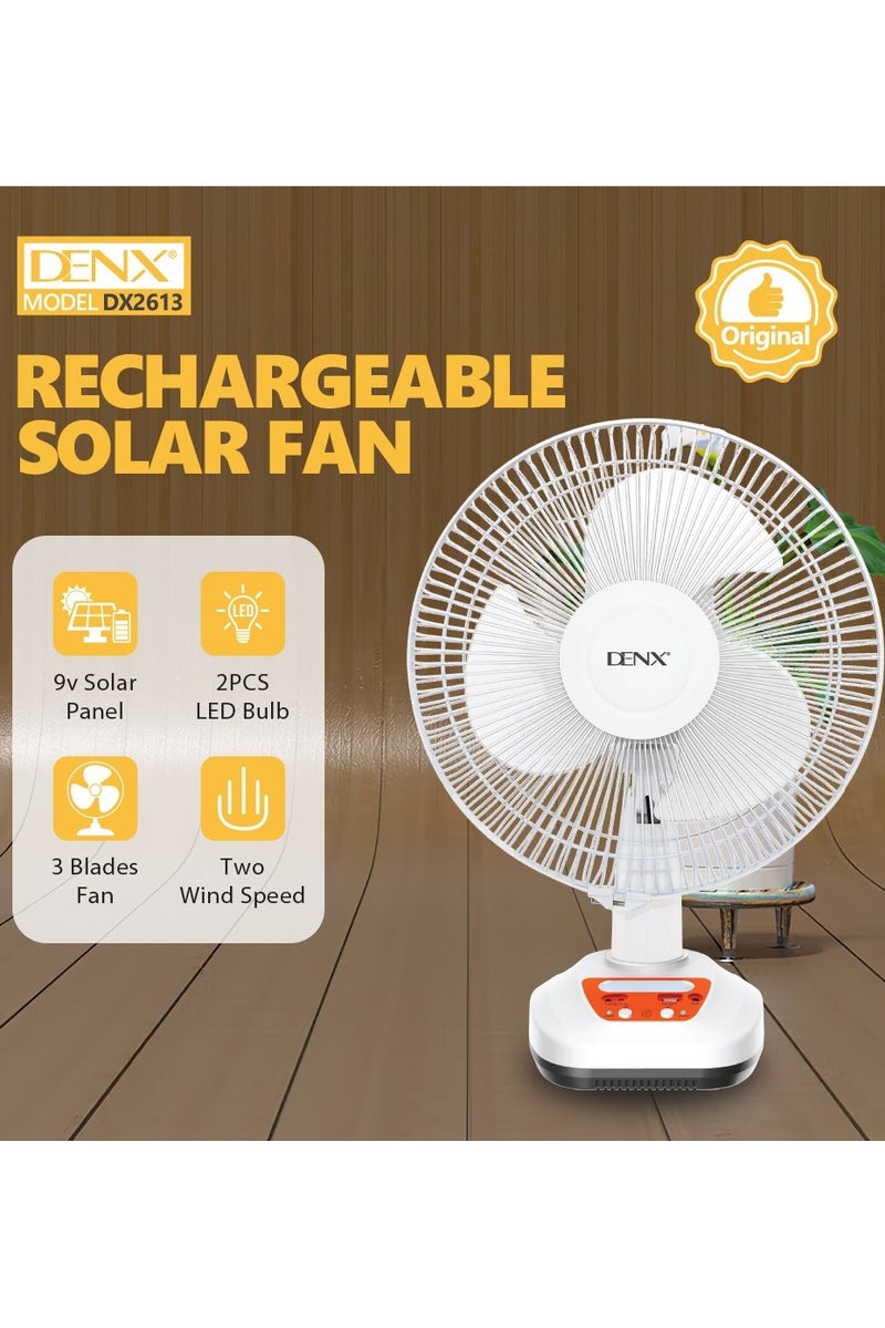 Denx 3-blade solar-powered electric table fan Equipped with 2 speeds, 12-inch electric desk fan - Image 3