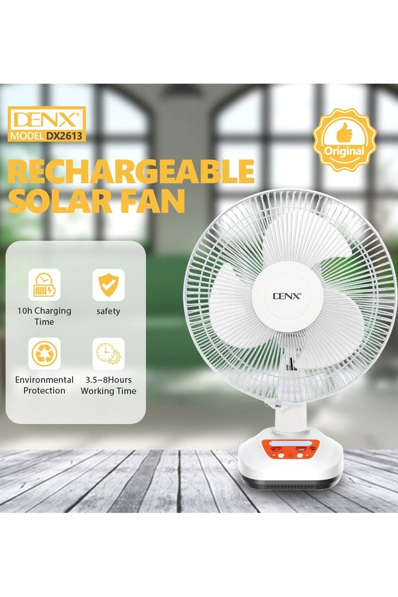 Denx 3-blade solar-powered electric table fan Equipped with 2 speeds, 12-inch electric desk fan - Image 4