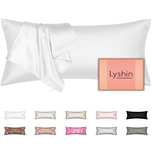 LYSHIN Silk Body Pillow Cover with Zipper, Mulberry Silk Pillow Cases Body Size, Ultra Smooth and Soft Breathable Cooling Silk Satin Body Pillowcase for Hair and Skin, Pure White (20x54 Inches, 1 Pack) - Image 1