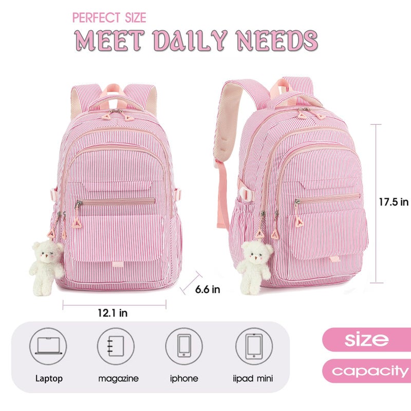 PRLINJSK Girls Backpack for College High Middle School Student, Cute Aesthetic Bookbag for Teens Women with Accessories - Image 3