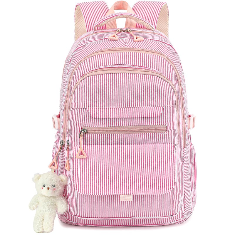 PRLINJSK Girls Backpack for College High Middle School Student, Cute Aesthetic Bookbag for Teens Women with Accessories - Image 1