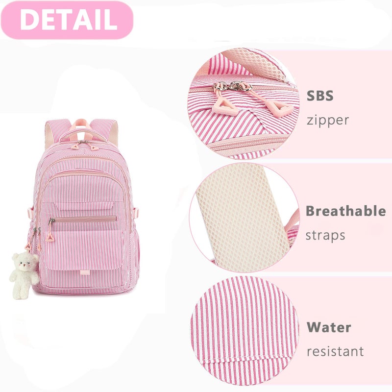 PRLINJSK Girls Backpack for College High Middle School Student, Cute Aesthetic Bookbag for Teens Women with Accessories - Image 5