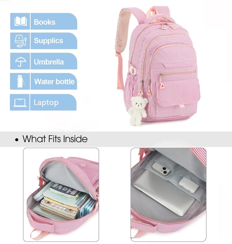 PRLINJSK Girls Backpack for College High Middle School Student, Cute Aesthetic Bookbag for Teens Women with Accessories - Image 4