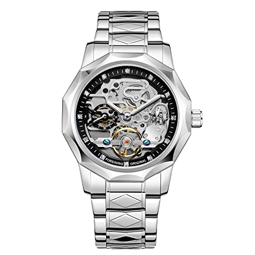 FORSINING Mens Automatic Movement Dodecagon Stainless Steel Skeleton Dial Self Winding Tourbillon Wrist Watch - Image 3