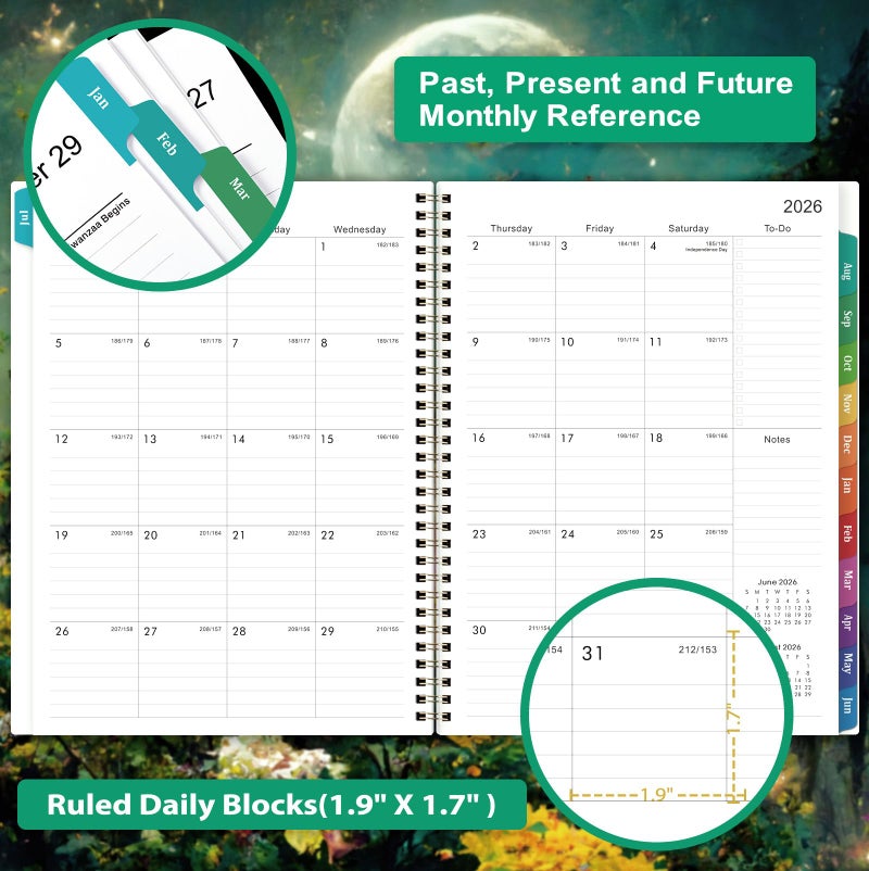Pinchoco Planner 2026-2027 - Academic Planner 2026-2027, Jul.2026 - Jun.2027, 9" x 11", 26-27 Calendar Planner Weekly and Monthly with Colorful Tabs, Strong Twin-wire, Back Pocket - Dreaming Moon - Image 4