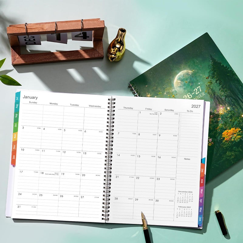 Pinchoco Planner 2026-2027 - Academic Planner 2026-2027, Jul.2026 - Jun.2027, 9" x 11", 26-27 Calendar Planner Weekly and Monthly with Colorful Tabs, Strong Twin-wire, Back Pocket - Dreaming Moon - Image 2