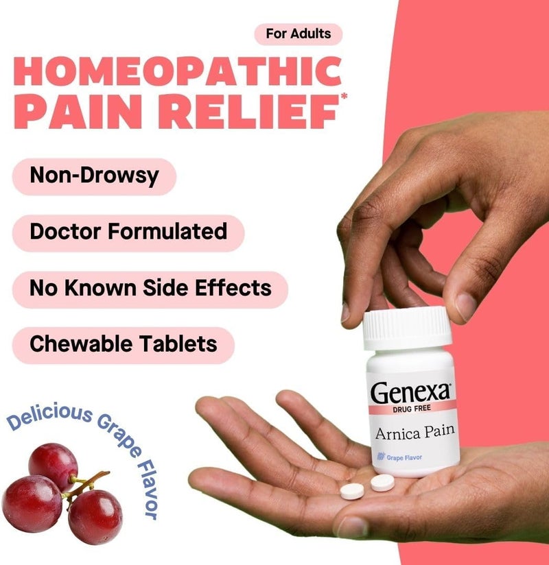 Genexa Arnica for Pain Relief | Alleviate Muscle & Joint Pain, Soreness & Stiffness | Reduces Bruises & Swelling | Organic Grape Flavor | Homeopathic Remedy Made Clean | 100 Chewable Tablets​ - Image 3