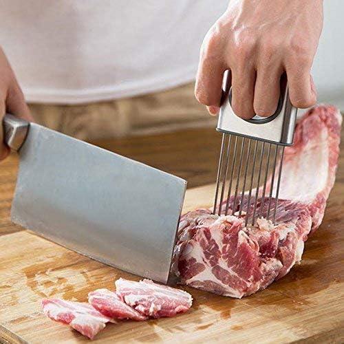 Hvanam Stainless Steel Onion Cut Holder Slicer With 10 Even Prong Easy Hold Vegetable To Cut Tomato Lemon Potatoes And Loosen Meat Kitchen Tools(Silver) - Image 5