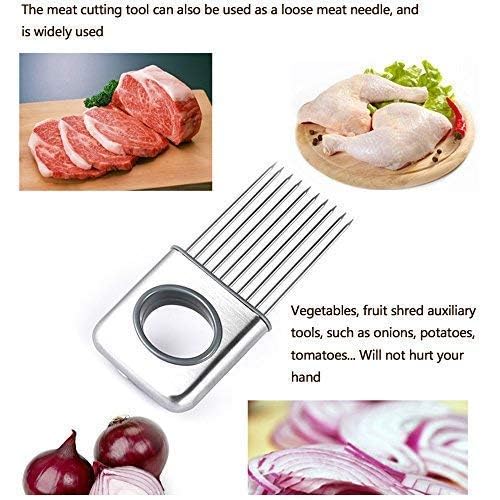 Hvanam Stainless Steel Onion Cut Holder Slicer With 10 Even Prong Easy Hold Vegetable To Cut Tomato Lemon Potatoes And Loosen Meat Kitchen Tools(Silver) - Image 3
