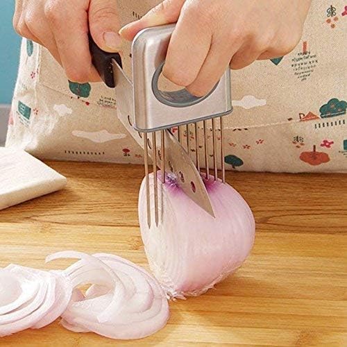 Hvanam Stainless Steel Onion Cut Holder Slicer With 10 Even Prong Easy Hold Vegetable To Cut Tomato Lemon Potatoes And Loosen Meat Kitchen Tools(Silver) - Image 4