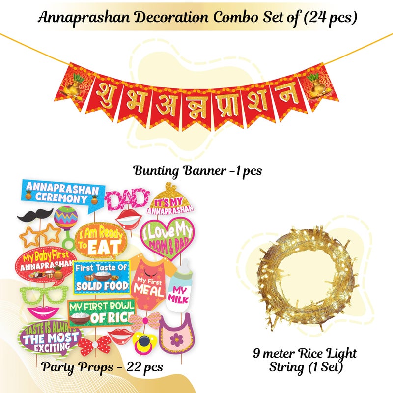 Wobbox Shubh Annaprashan Decoration Items Set - Baby Annaprashan Ceremony Props, Banner, Rice Light Decoration (27 Pcs Set) (FP5693) - Image 2