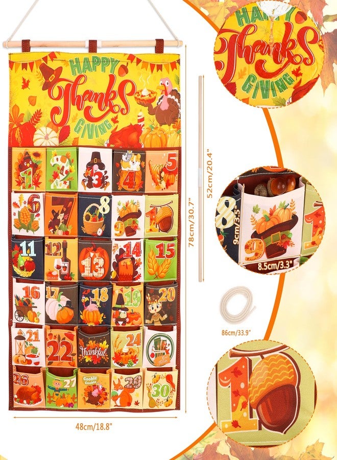 هواف تقويم عيد الشكر من هاوف (العد التنازلي لعيد الشكر)، تقويم غامض لمدة 30 يومًا مع 30 جيبًا لتقديم هدايا الخريف، ديكور حائط لعيد الشكر - Image 2