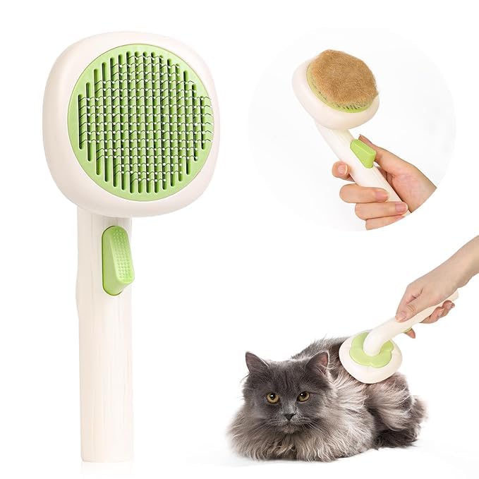 AMDROZ Pet Hair Brush, Cat Brush Self Cleaning Slicker Brush, Dog Brush for Shedding and Grooming, Pet Brush for Short and Long Haired Dogs Cats Rabbits, Removes Loose Undercoat & Tangled Hair. - Image 2