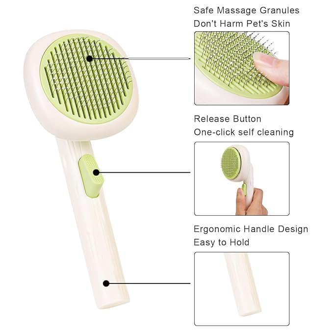 AMDROZ Pet Hair Brush, Cat Brush Self Cleaning Slicker Brush, Dog Brush for Shedding and Grooming, Pet Brush for Short and Long Haired Dogs Cats Rabbits, Removes Loose Undercoat & Tangled Hair. - Image 3