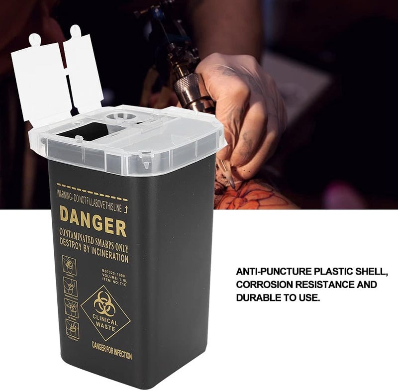 LIZEALUCKY Biohazard Needle Disposal Container Sharps Disposal Container Plastic Disposable Blade Cutter Tattoo Needle Container Collector Waste Box (Black) - Image 3