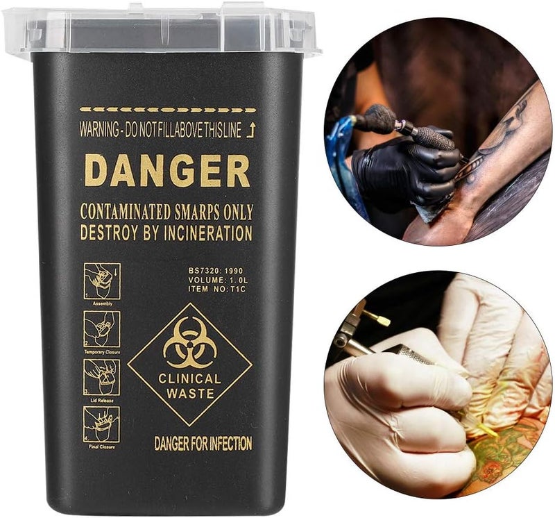 LIZEALUCKY Biohazard Needle Disposal Container Sharps Disposal Container Plastic Disposable Blade Cutter Tattoo Needle Container Collector Waste Box (Black) - Image 2