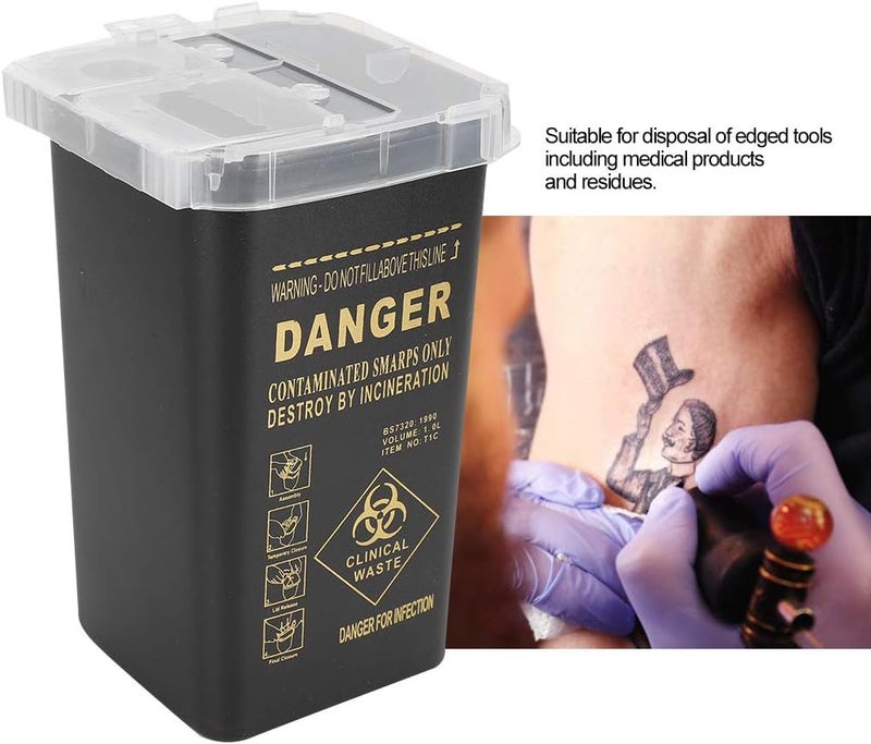 LIZEALUCKY Biohazard Needle Disposal Container Sharps Disposal Container Plastic Disposable Blade Cutter Tattoo Needle Container Collector Waste Box (Black) - Image 4