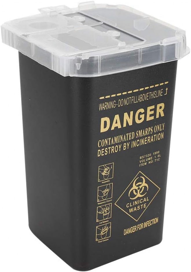 LIZEALUCKY Biohazard Needle Disposal Container Sharps Disposal Container Plastic Disposable Blade Cutter Tattoo Needle Container Collector Waste Box (Black) - Image 1
