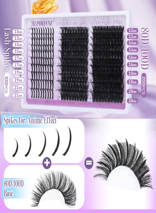 alphonse Spiky Lash Extension 80D+100D Cluster Eyelash Extensions with Lash Spikes Lash Clusters Wispy Eyelashes Clusters Fluffier Individual Lashes Clusters by ALPHONSE (300pcs) - Image 2