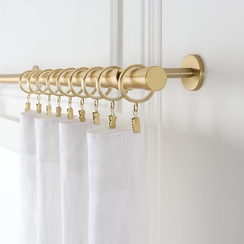 MODE Cambria Designer Series - Premium Easy Glide 18 Count Small Curtain Rings - Metal with Nylon Inserts and Clips - 1 inch Inner Diameter - use for rods 5/8" or Smaller - Brushed Gold - Image 2