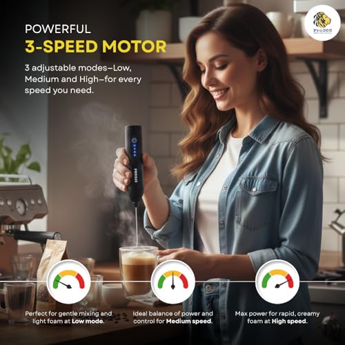 PRO365 Quick Charge Hand Blender | Portable Food-Grade Steel Mesh | 3-Speed | USB Rechargeable | Dual Spring Stirrer | for Lattes, Coffee & Milkshakes | 1-Year Warranty - Image 3