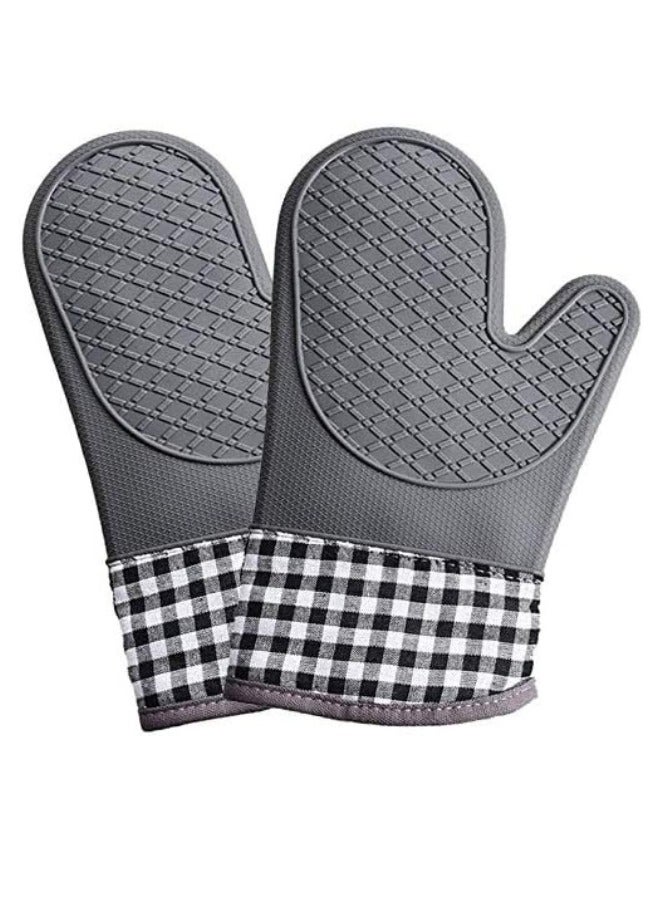 2-Pack Extra Long 600°F Heat-Resistant Silicone Oven Mitts with Non-Slip Surface - Anti-Scald Gloves for Cooking, Grilling & BBQ - Image 1