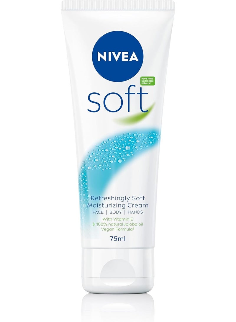 Nivea Two Pieces of Moisturising Cream, Soft Refreshing for Face, Body And Hands With Vitamin E& Jojoba Oil 75 ml - Image 2
