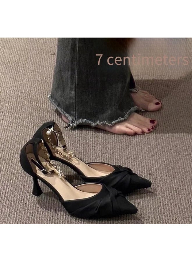 Exquisite Pointed Toe Slip-on Stiletto Heels For Women, New Style Ethereal Pearl High Heels