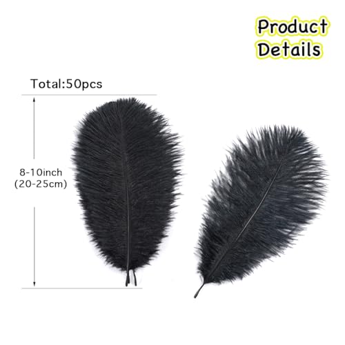 Sowder 50pcs Natural 8-10inch(20-25cm) Ostrich Feathers Home Wedding Decoration(Black) - Image 3